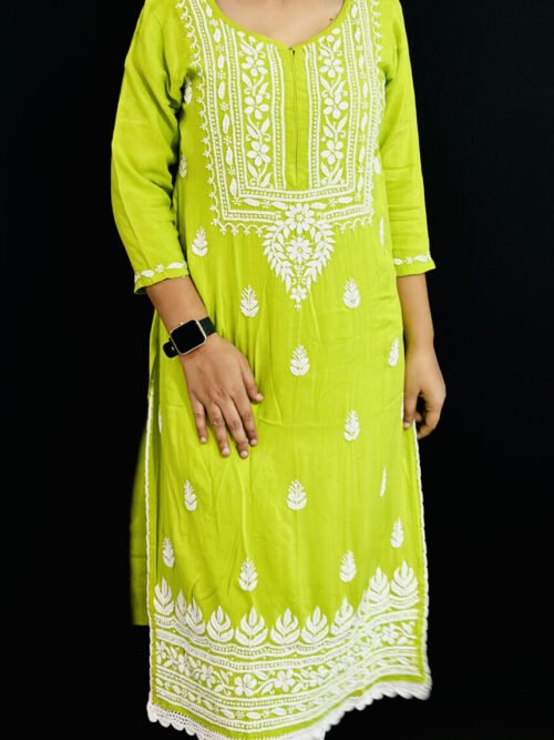 Parrot Green Quraishiya Kurti 3D Ghasspatti work
