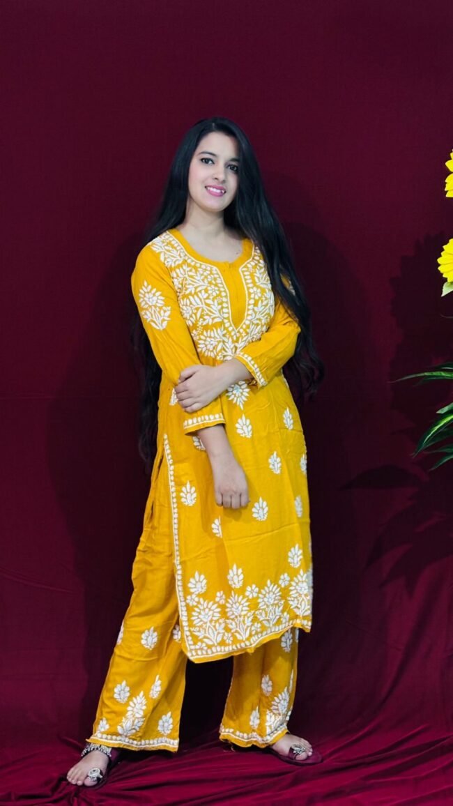 Yellow co-ord  set Modal fabric - Image 3