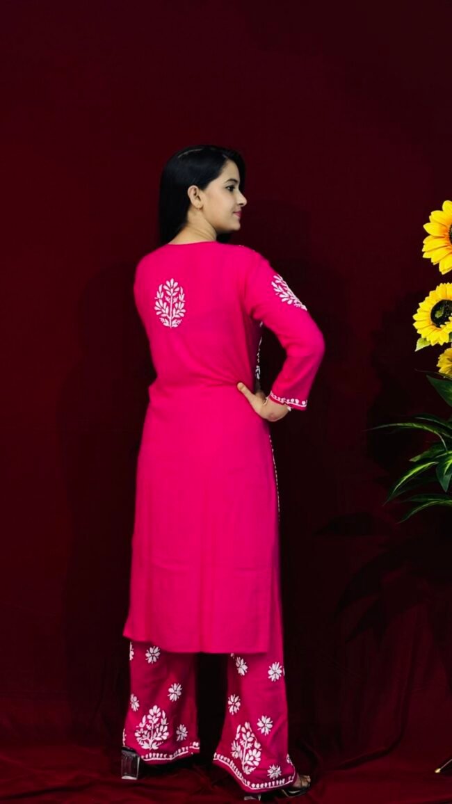 Pink co-ord set rayon fabric ghaspatti work - Image 3
