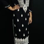 Navy Blue Quraishiya Kurti 3D Ghasspatti work - Image 2