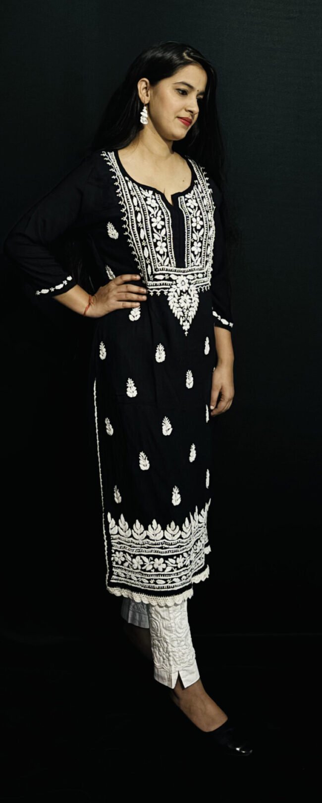 Navy Blue Quraishiya Kurti 3D Ghasspatti work - Image 2