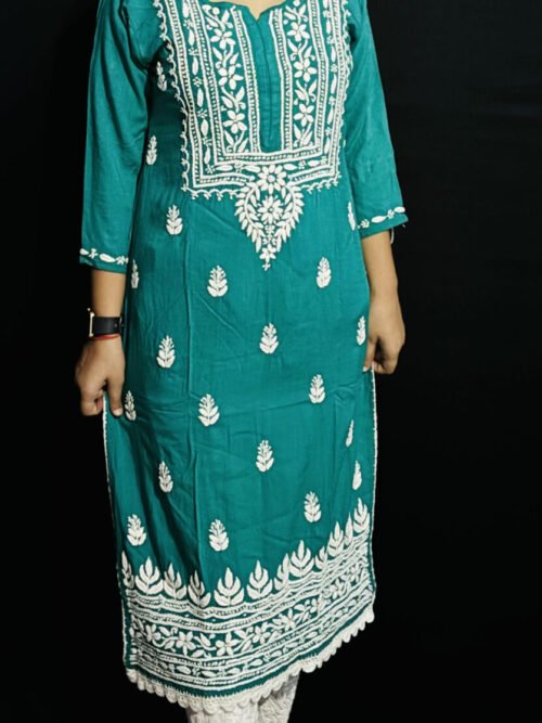 Bottle green Quraishiya Kurti 3D Ghasspatti work