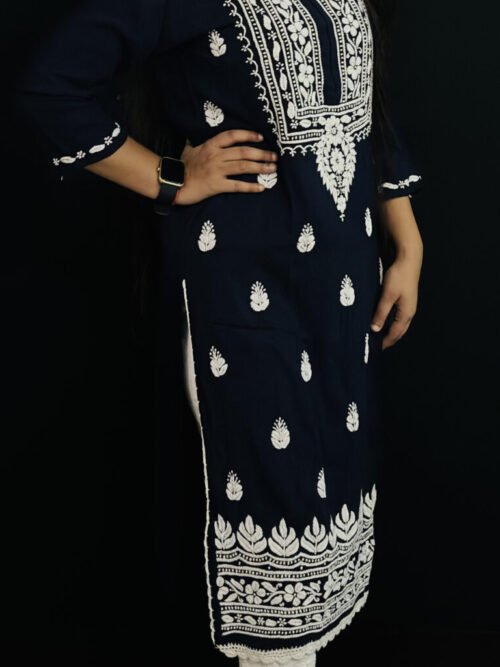 Navy Blue Quraishiya Kurti 3D Ghasspatti work