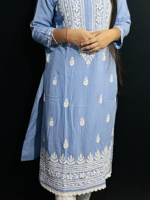 Sky Blue Quraishiya Kurti 3D Ghasspatti work
