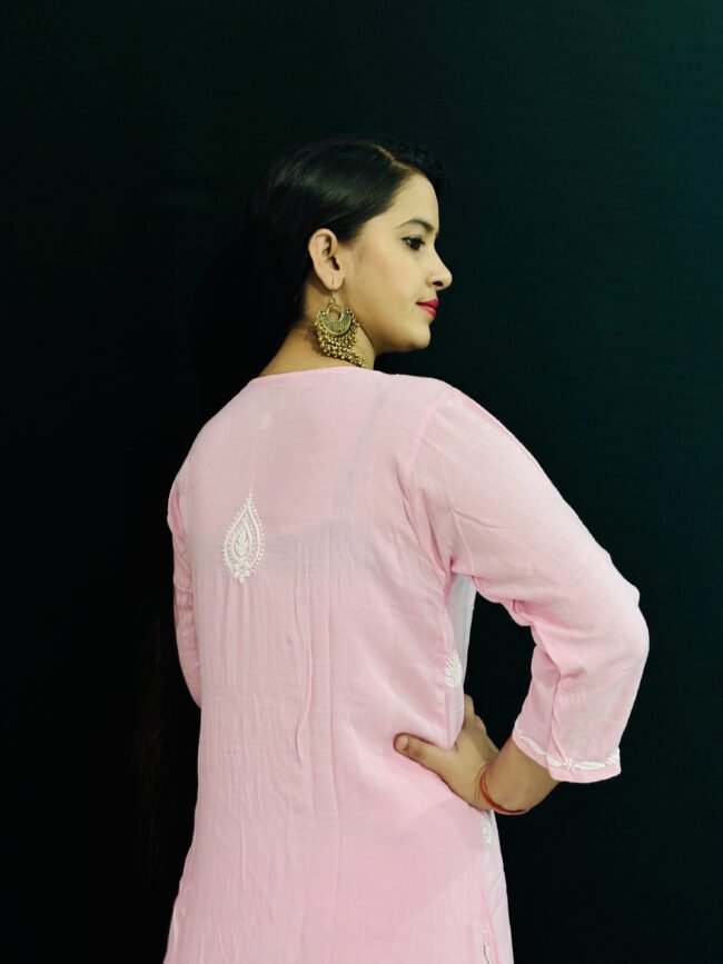 Peach Quraishiya Kurti 3D Ghasspatti work - Image 3