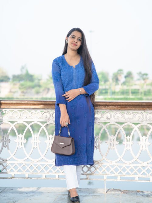 beautiful Blue Crepe Kurti with 6D work