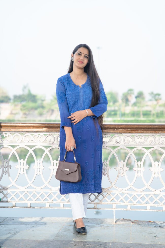 beautiful Blue Crepe Kurti with 6D work