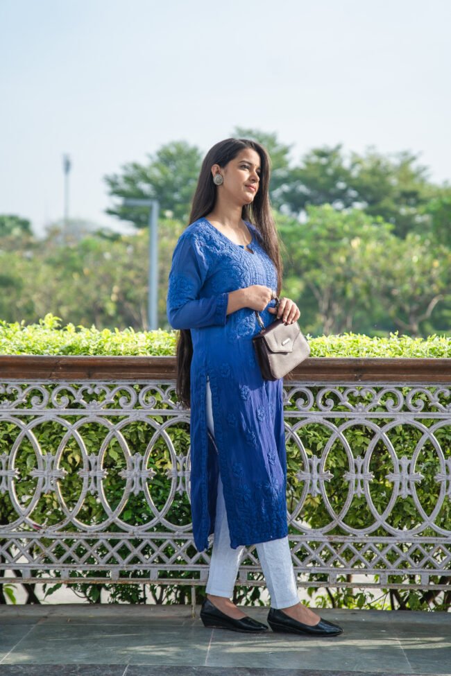 beautiful Blue Crepe Kurti with 6D work - Image 2