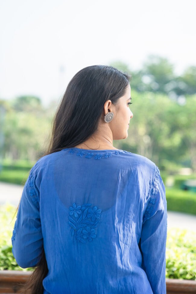 beautiful Blue Crepe Kurti with 6D work - Image 3