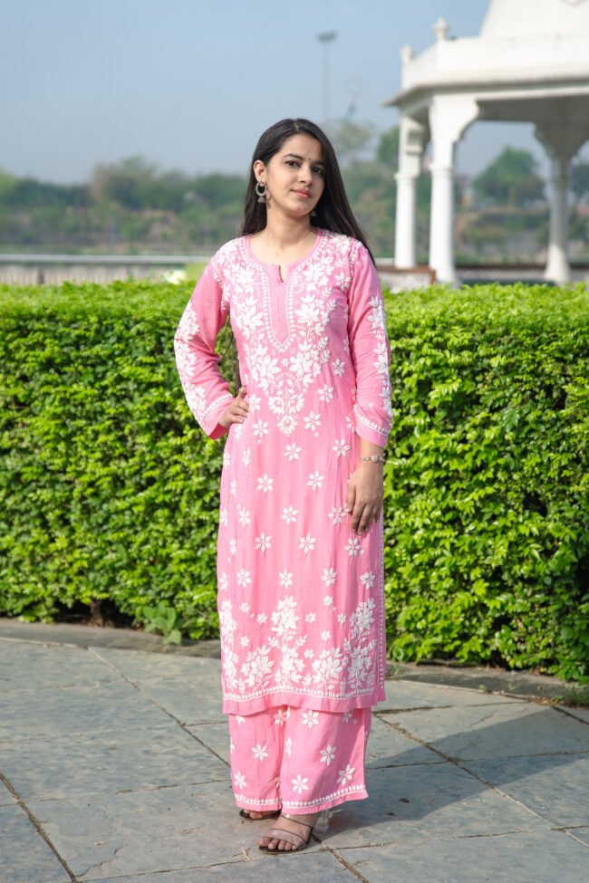 Pink Modal Plazzo set Dyeable - Image 2