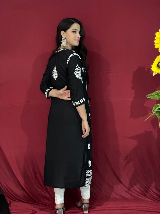 Black Handmade Quraishiya Kurti 3D work - Image 4