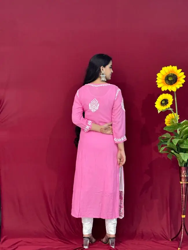 Pink Handmade Quraishiya Kurti 3D work - Image 4