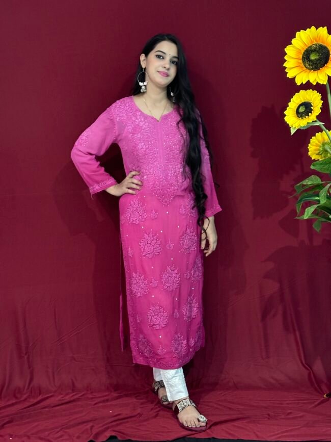 Pink Shade Viscose with Mukaish work 6D Kurti