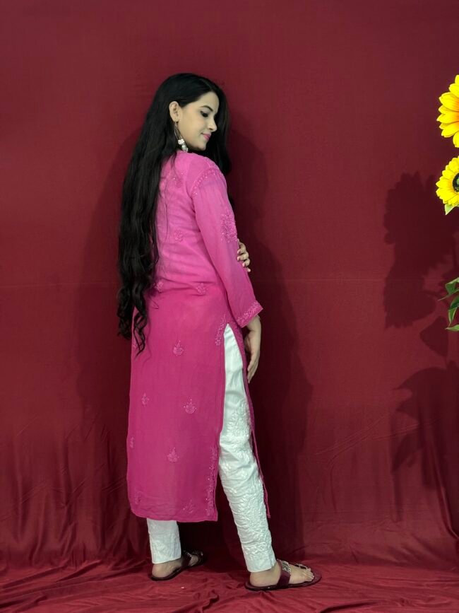 Pink Shade Viscose with Mukaish work 6D Kurti - Image 3