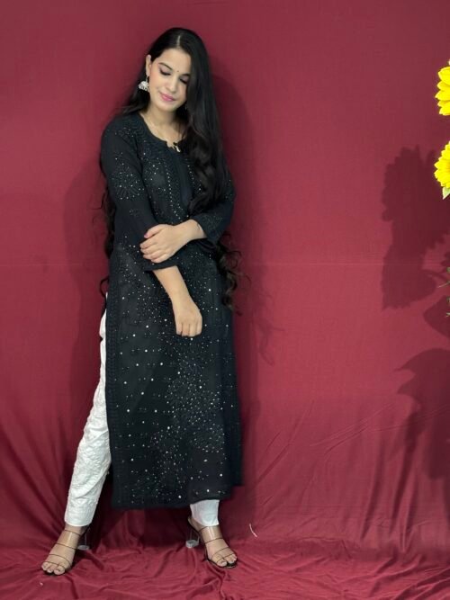 Black Viscose with mukaish work 6D kurti