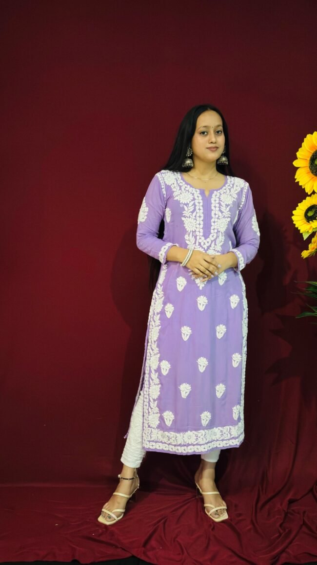 beautiful Purple 6D Modal fabric Chikankari Ghasspatti work Kurti