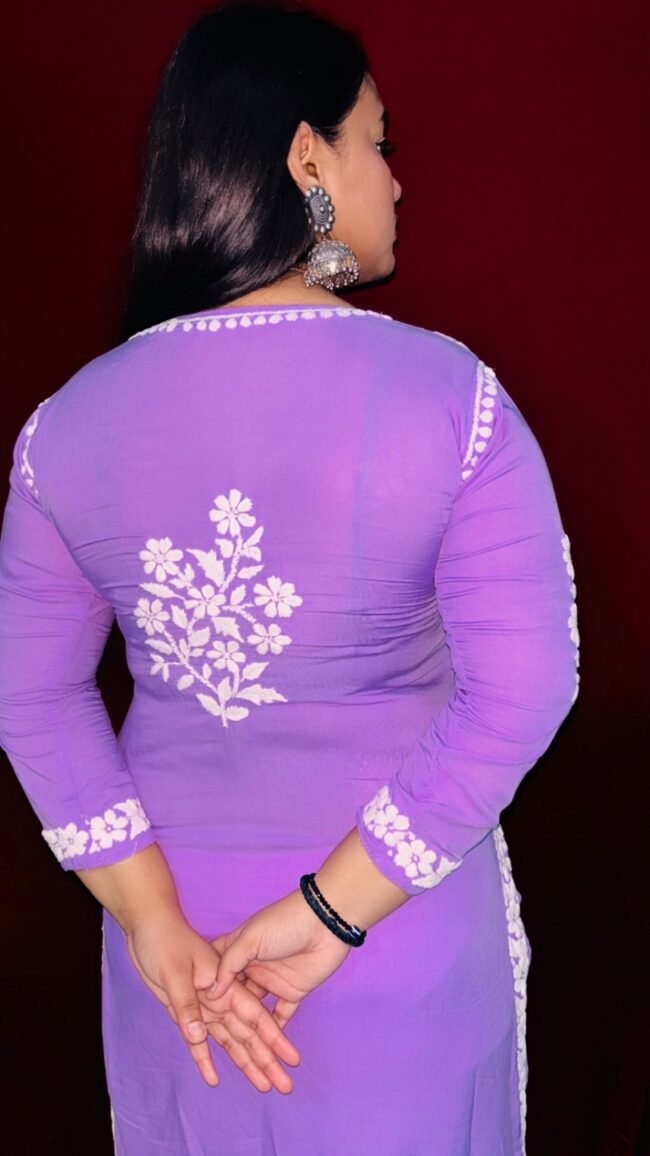 Purple Modal fabric 6D ghasspatti work chikankari kurti - Image 3