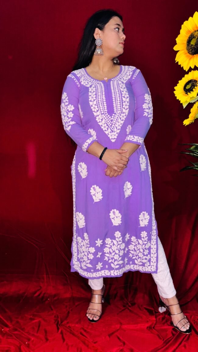 Purple Modal fabric 6D ghasspatti work chikankari kurti - Image 2