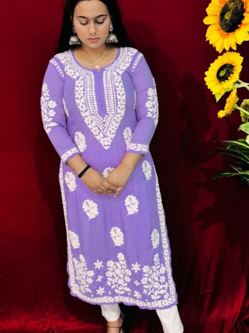 Purple Modal fabric 6D ghasspatti work chikankari kurti