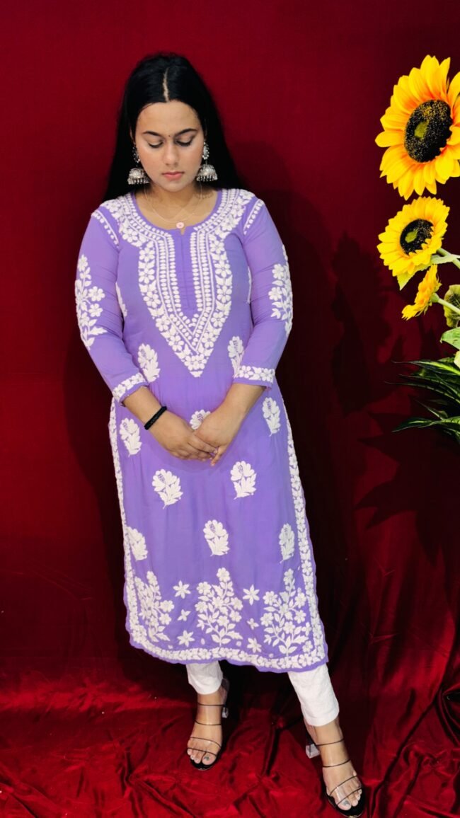 Purple Modal fabric 6D ghasspatti work chikankari kurti