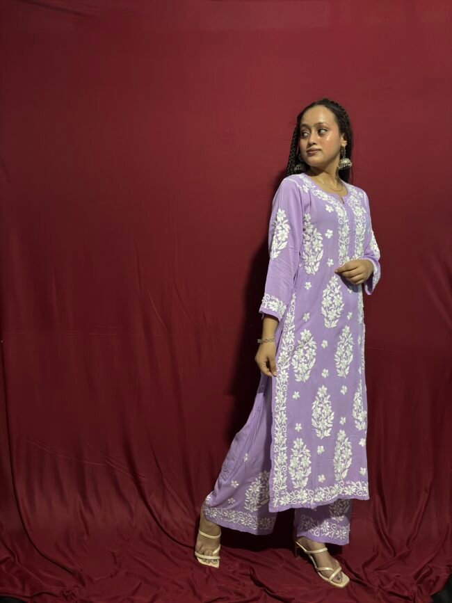 Lavender Modal fabric Premium 3D work co-ord set - Image 2
