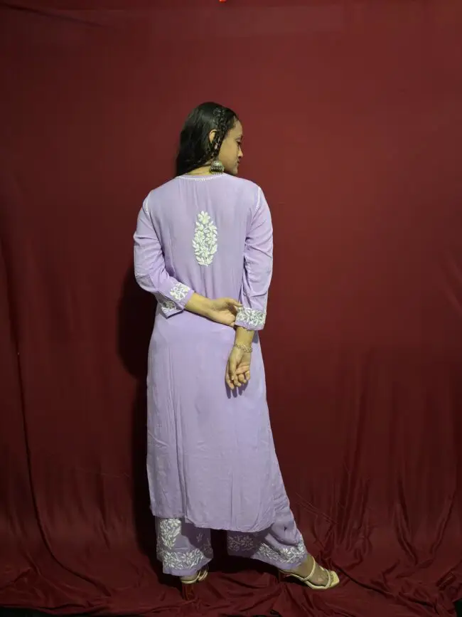 Lavender Modal fabric Premium 3D work co-ord set - Image 3