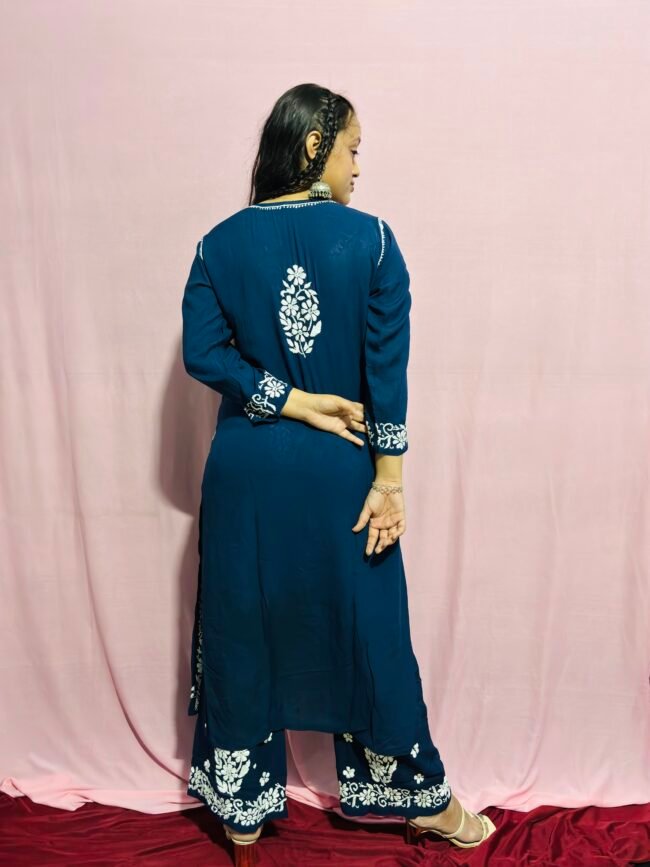 Navy blue Modal fabric  Premium 3D work co-ord set - Image 4