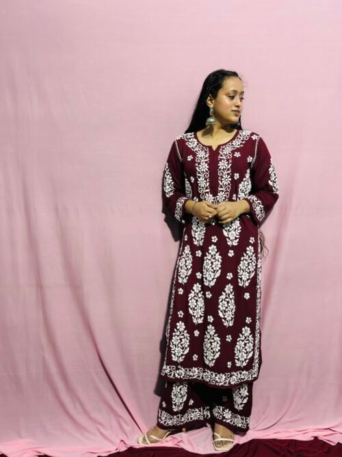 Maroon beautiful Modal Fabric Premium 3D work co-ord set
