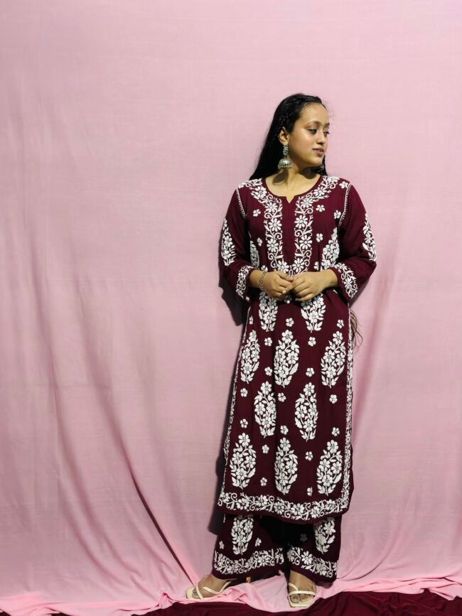 Maroon beautiful Modal Fabric Premium 3D work co-ord set