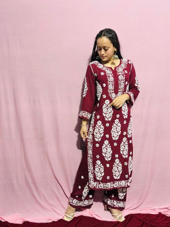 Maroon beautiful Modal Fabric Premium 3D work co-ord set - Image 2