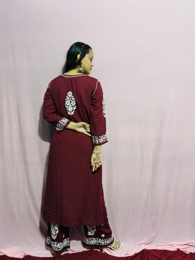 Maroon beautiful Modal Fabric Premium 3D work co-ord set - Image 3