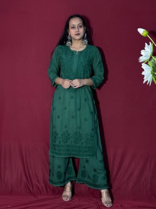 Bottle Green Modal Fabric Co-Ord Set 7D work