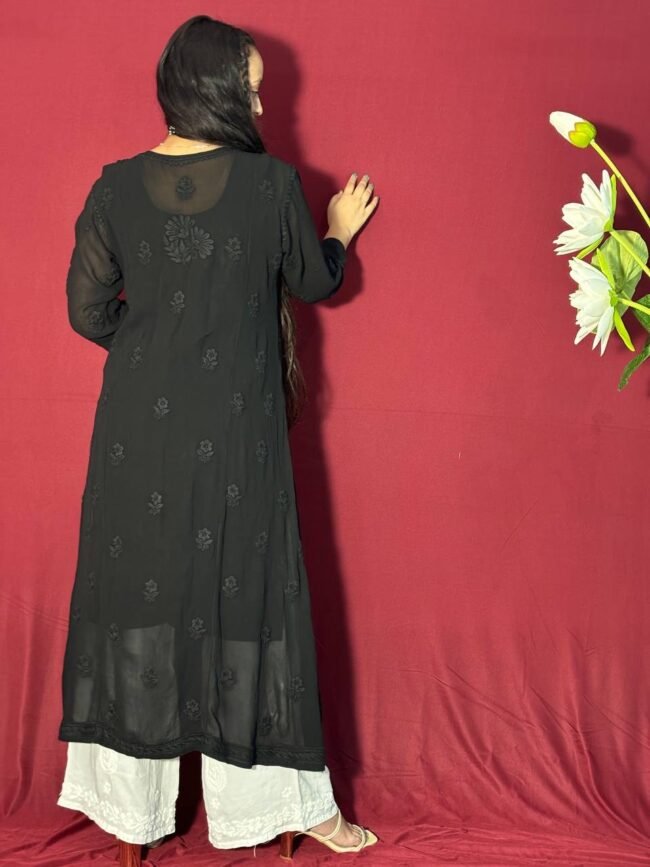 Pure Black Angrakha 6D Kurti with Ghasspatti work - Image 4