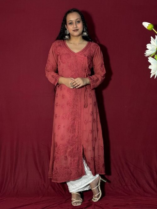 Red Angrakha 6D Kurti with Ghasspatti work