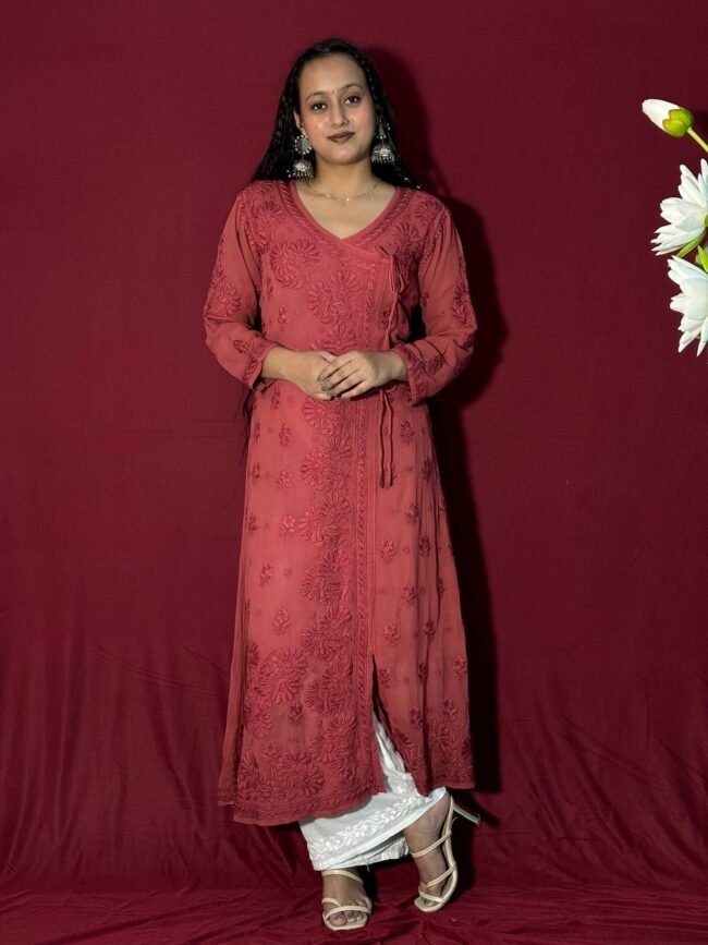 Red Angrakha 6D Kurti with Ghasspatti work