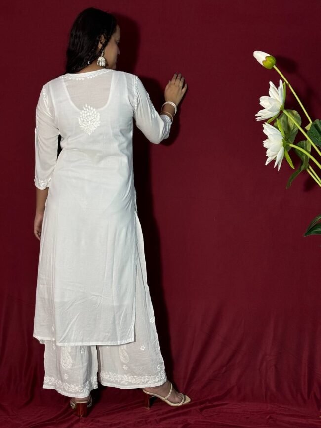White Handmade Quraishiya co-ord set 6D work - Image 4