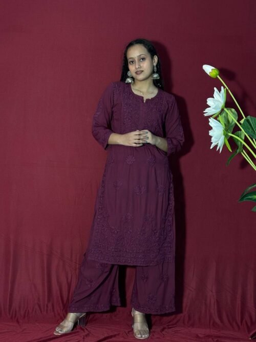 Pure Wine color Modal Fabric co-ord set 7D work
