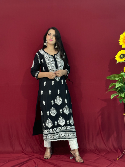 Black Handmade Quraishiya Kurti 3D work