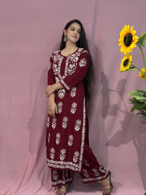Light Maroon Modal Fabric co-ord set ghaspatti Work