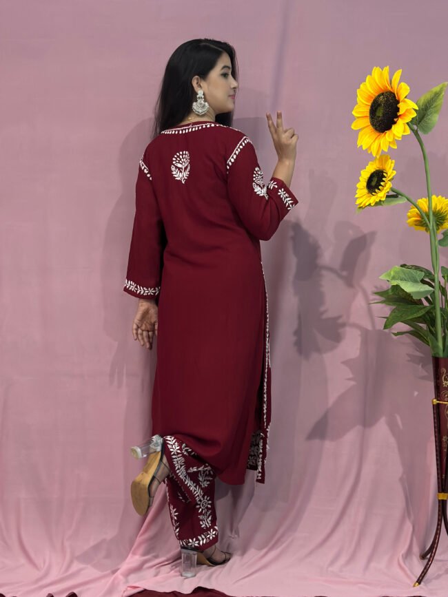 Light Maroon Modal Fabric co-ord set ghaspatti Work - Image 4