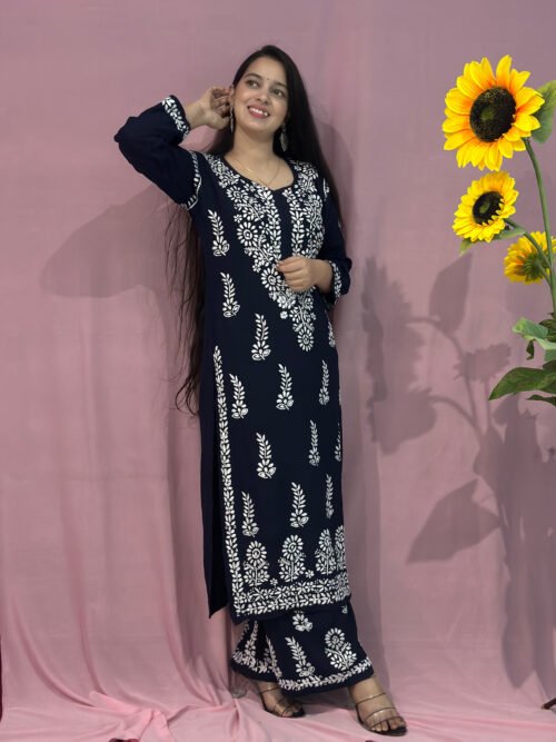 Navy Blue Modal Fabric co-ord set ghaspatti Work