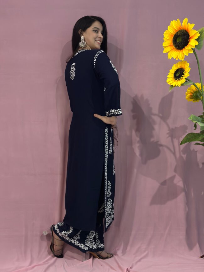 Navy Blue Modal Fabric co-ord set ghaspatti Work - Image 4