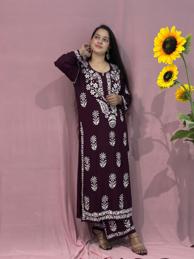 Beautiful Wine color Modal Fabric co-ord set ghaspatti Work - Image 2