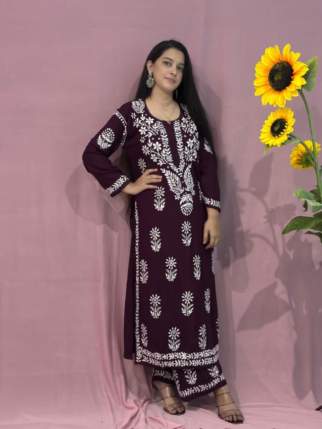 Beautiful Wine color Modal Fabric co-ord set ghaspatti Work