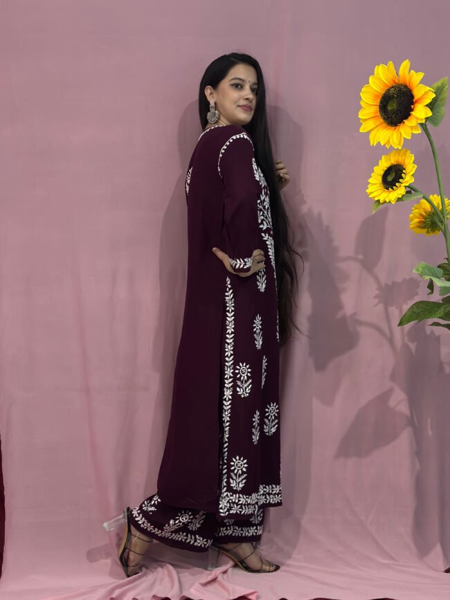 Beautiful Wine color Modal Fabric co-ord set ghaspatti Work - Image 4