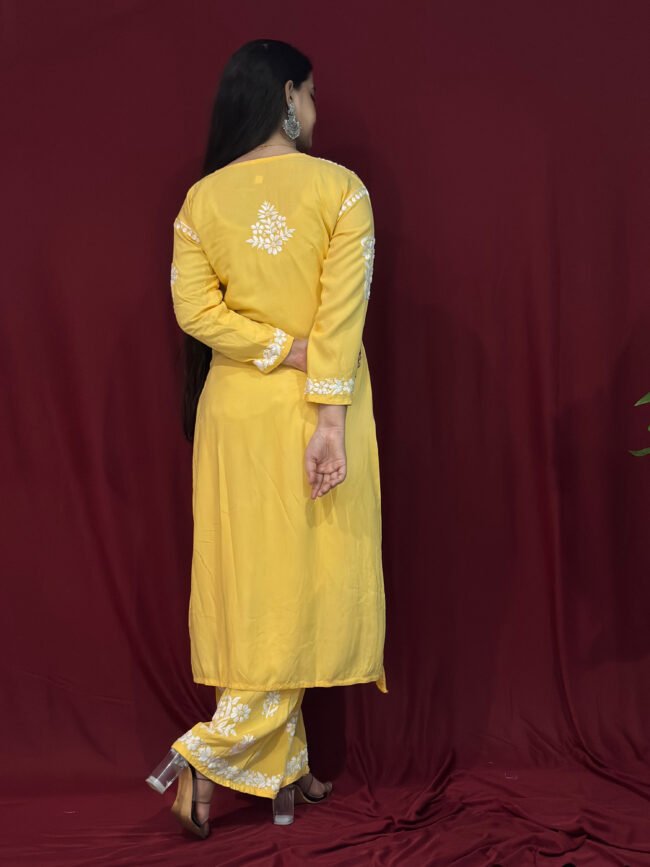 Yellow Modal Fabric co-ord set ghaspatti Work - Image 4