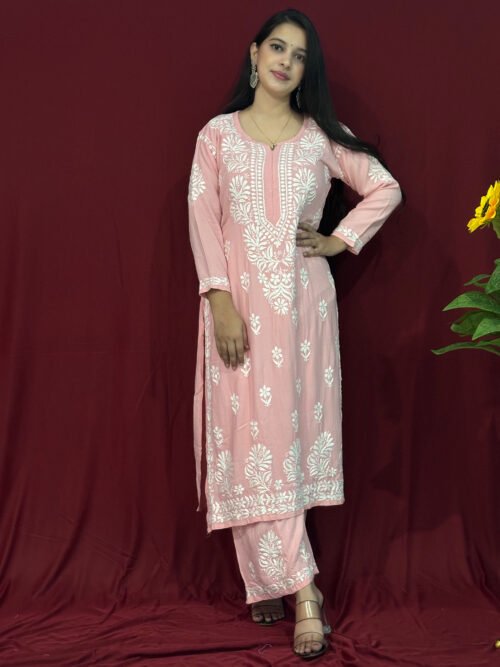 Baby Pink Modal Fabric co-ord set ghaspatti Work