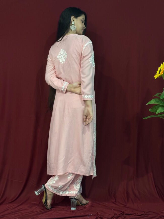 Baby Pink Modal Fabric co-ord set ghaspatti Work - Image 4