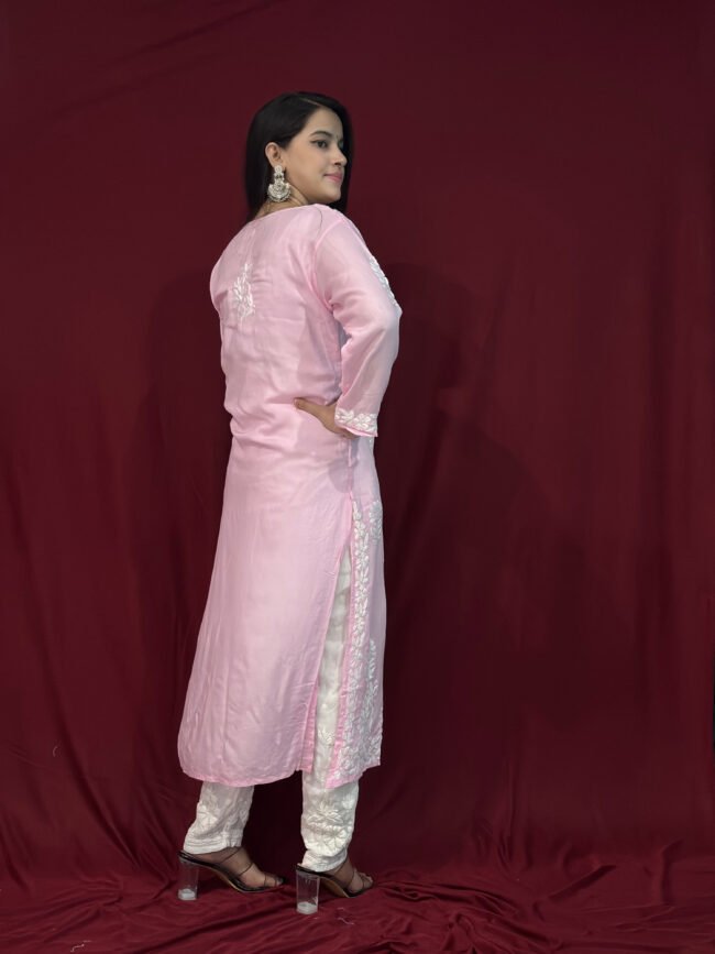 Baby Pink Modal Fabric 3D Work kurti Pattern-straight - Image 4