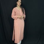 Peach viscose with Mukaish 6d hand-work chikankari kurti